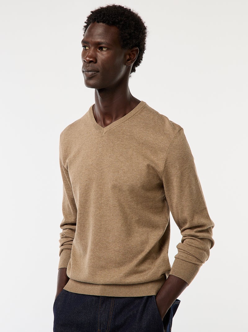Basic trui van effen tricot Bruin - Kiabi
