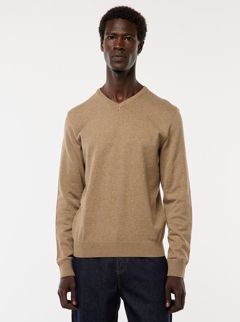 Basic trui van effen tricot Bruin - Kiabi