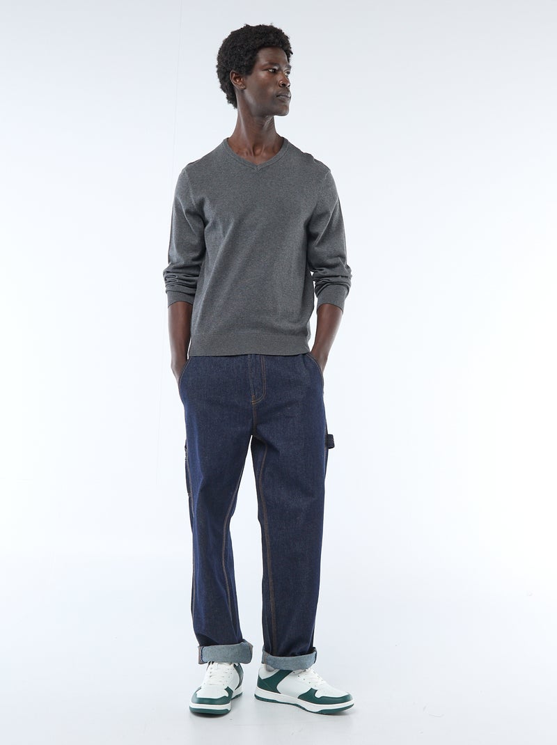 Basic trui van effen tricot GRIJS - Kiabi
