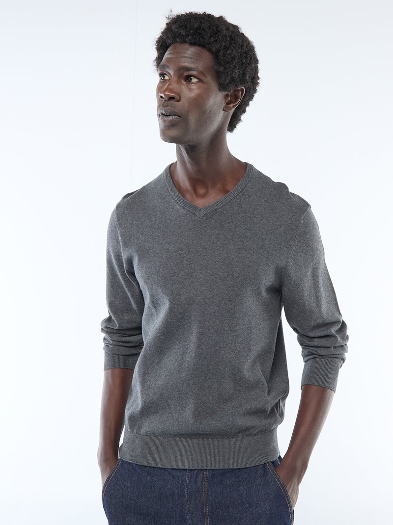 Basic trui van effen tricot GRIJS - Kiabi