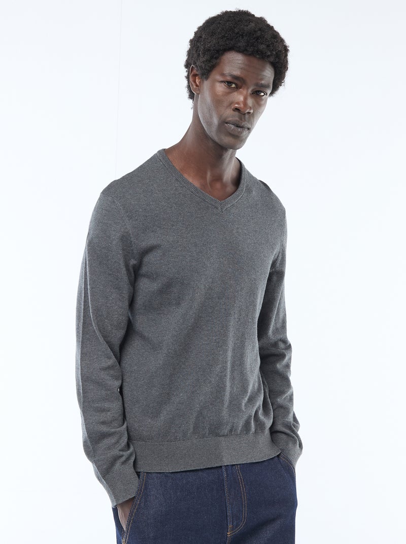Basic trui van effen tricot GRIJS - Kiabi