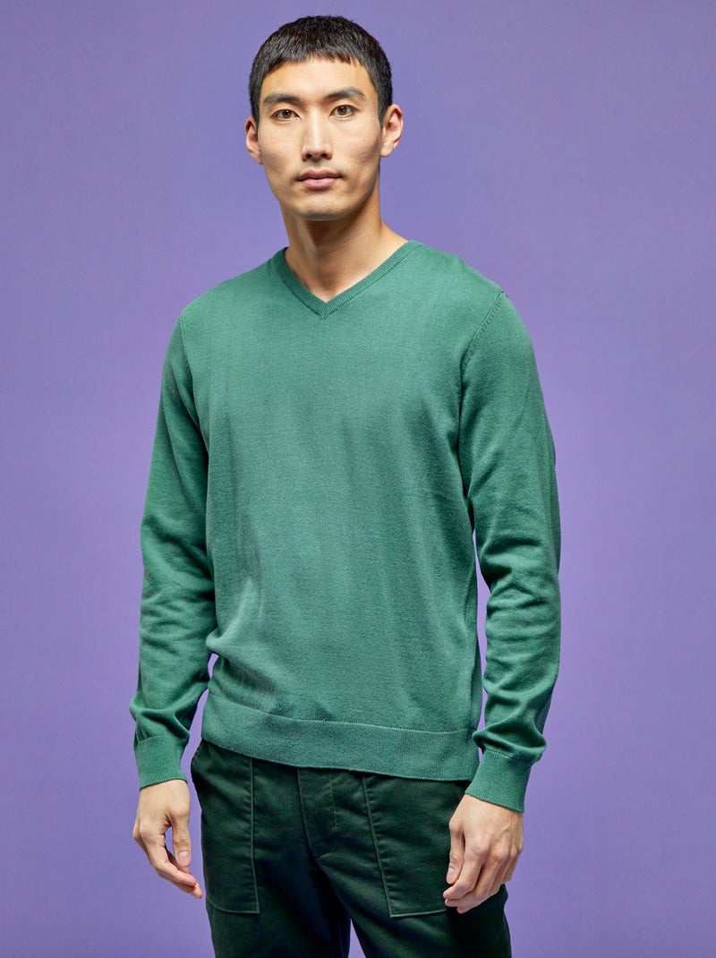 Basic trui van effen tricot kopergroen - Kiabi