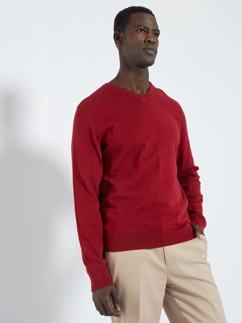 Basic trui van effen tricot rode bordeaux - Kiabi
