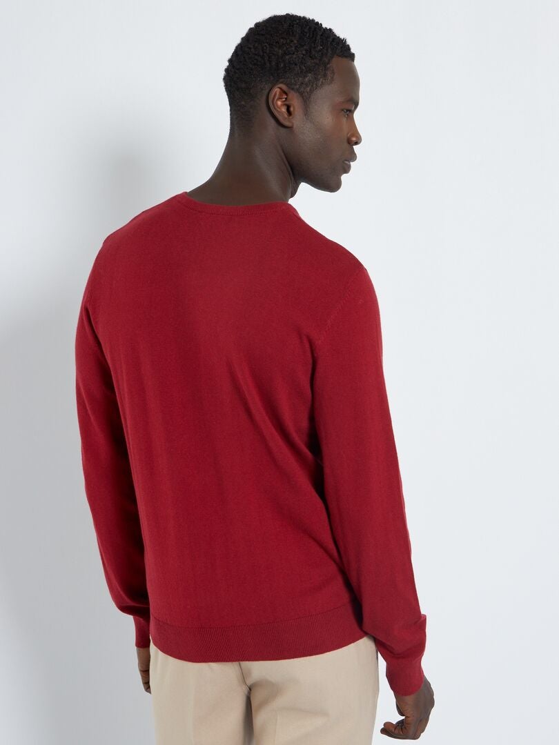 Basic trui van effen tricot rode bordeaux - Kiabi