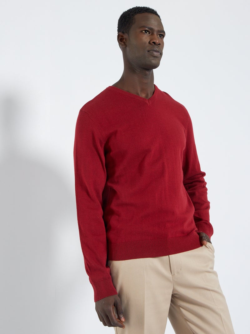 Basic trui van effen tricot rode bordeaux - Kiabi