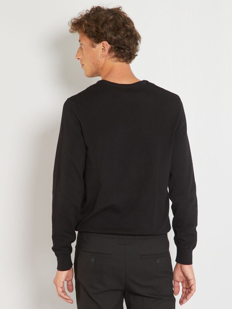 Basic trui van effen tricot zwart - Kiabi