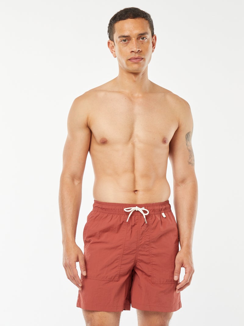 Basic zwemshort met gestreepte voering ROOD - Kiabi