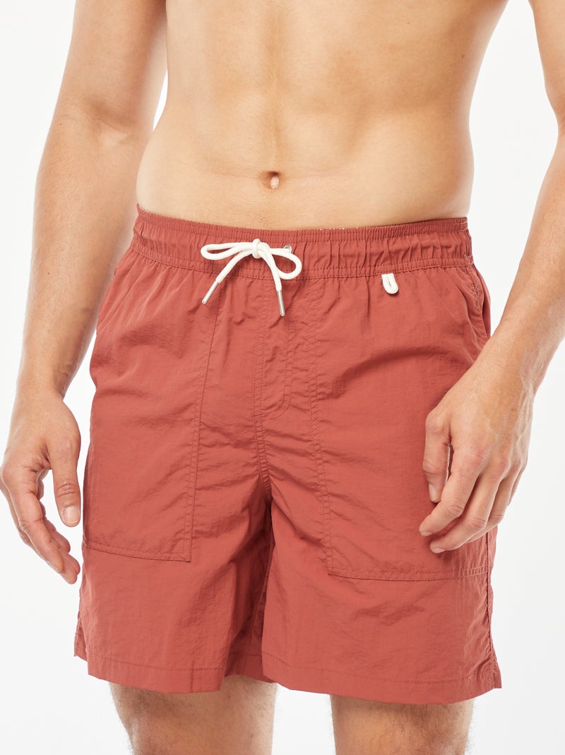Basic zwemshort met gestreepte voering ROOD - Kiabi
