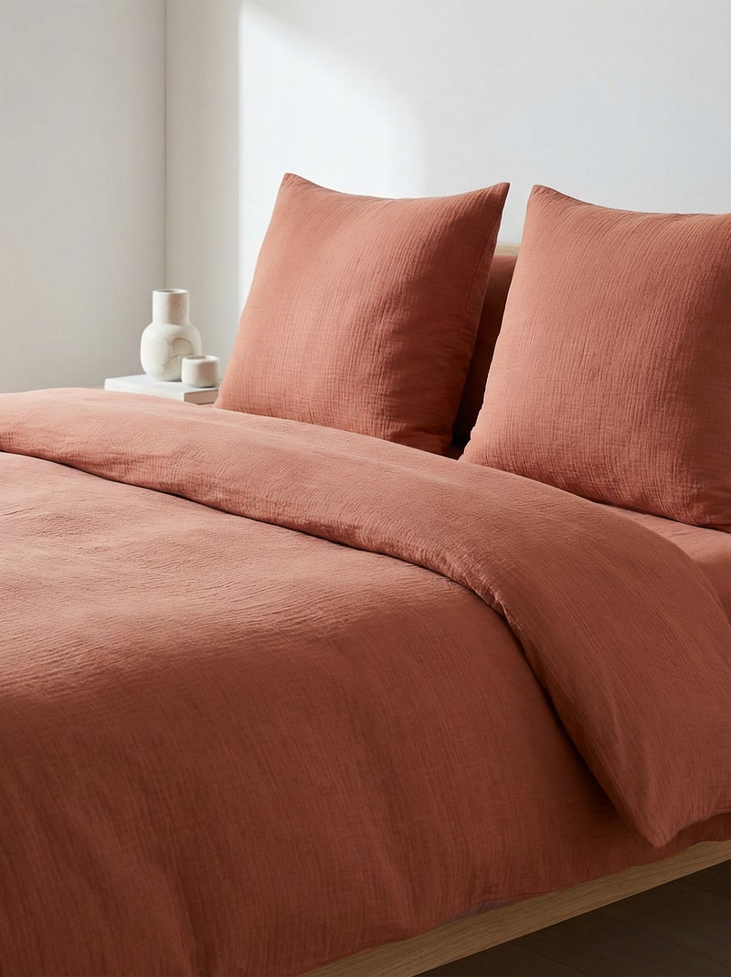 Beddengoedset 2-persoons (260 x 240 cm) van katoenen gaas - Kiabi Home BRUIN - Kiabi