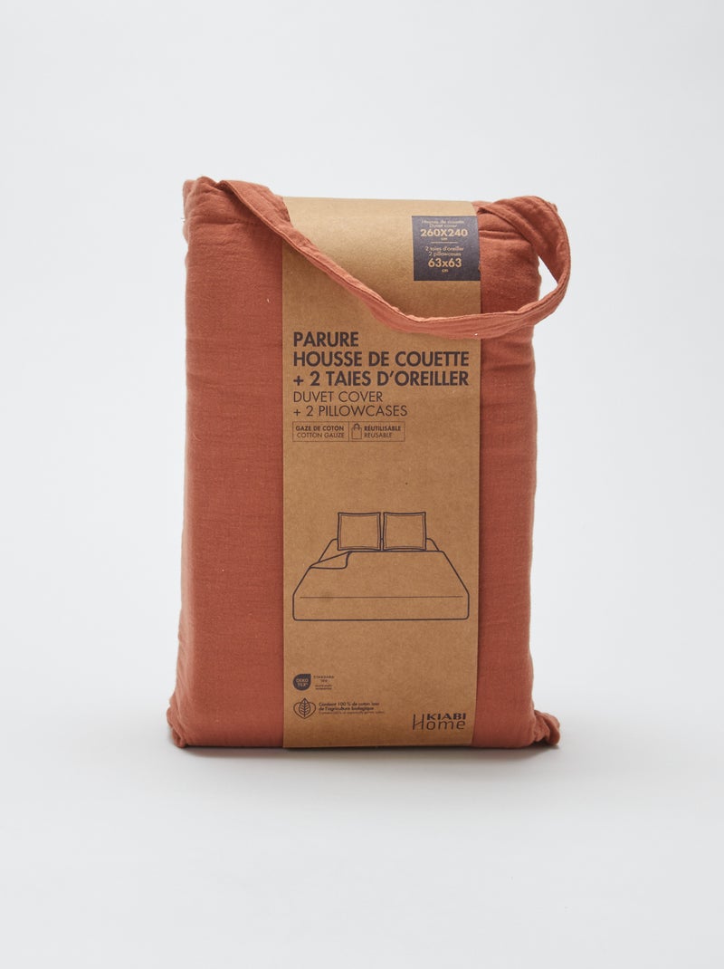 Beddengoedset 2-persoons (260 x 240 cm) van katoenen gaas - Kiabi Home BRUIN - Kiabi
