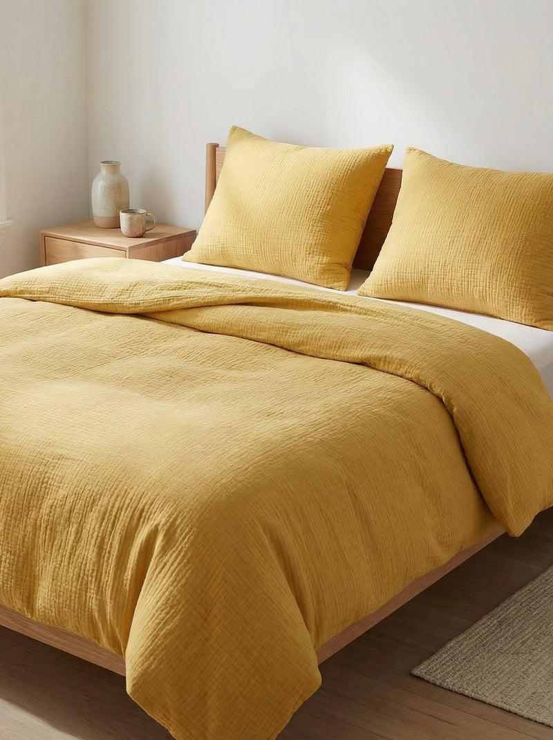 Beddengoedset 2-persoons (260 x 240 cm) van katoenen gaas - Kiabi Home GEEL - Kiabi