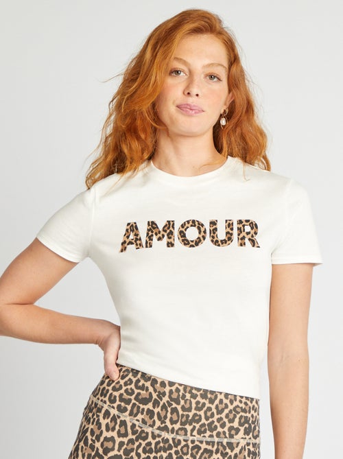 Bedrukt dames-T-shirt van katoen met ronde hals - Kiabi Bedrukt dames-T-shirt van katoen met ronde hals - Kiabi
