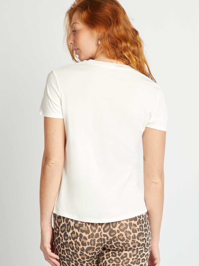 Bedrukt dames-T-shirt van katoen met ronde hals Ecru - Kiabi