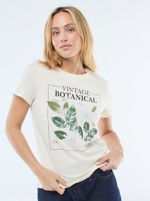Bedrukt dames-T-shirt van katoen met ronde hals - Kiabi Bedrukt dames-T-shirt van katoen met ronde hals - Kiabi