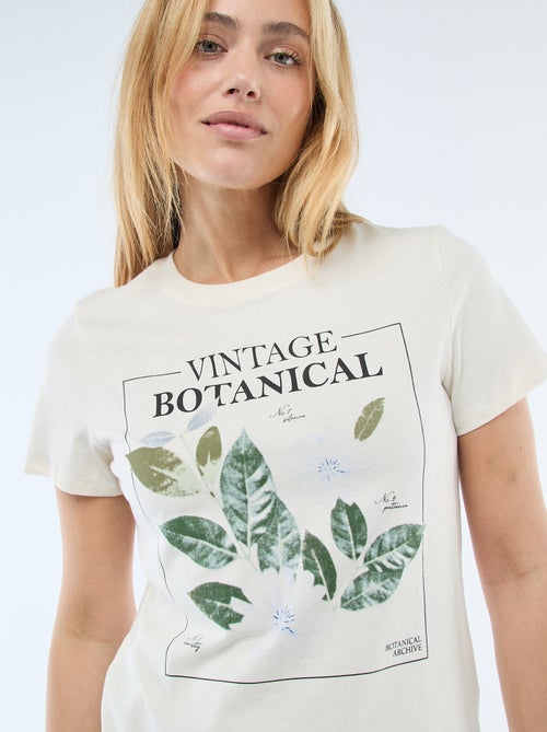 Bedrukt dames-T-shirt van katoen met ronde hals - Kiabi Bedrukt dames-T-shirt van katoen met ronde hals - Kiabi