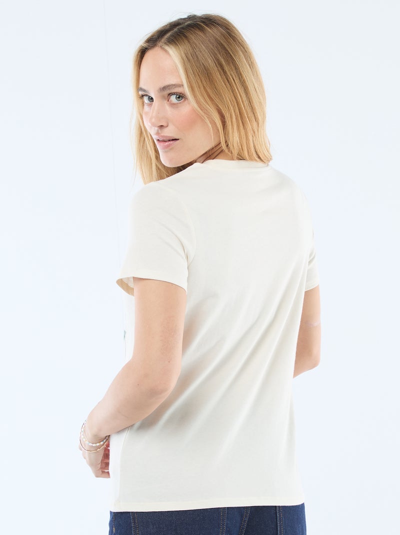 Bedrukt dames-T-shirt van katoen met ronde hals Ecru - Kiabi