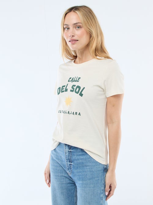 Bedrukt dames-T-shirt van katoen met ronde hals - Kiabi