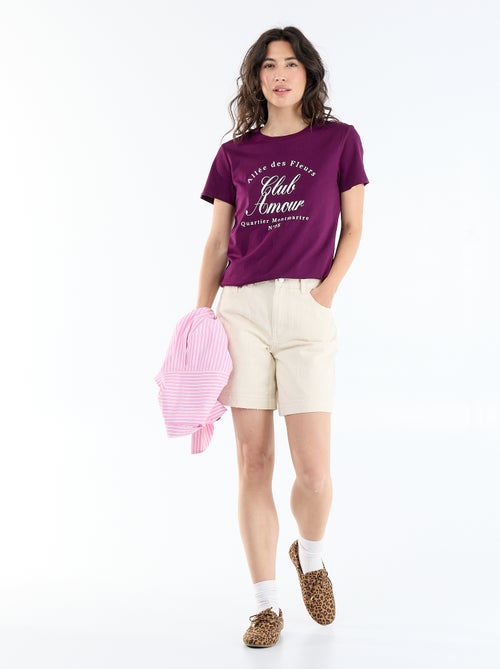 Bedrukt dames-T-shirt van katoen met ronde hals - Kiabi