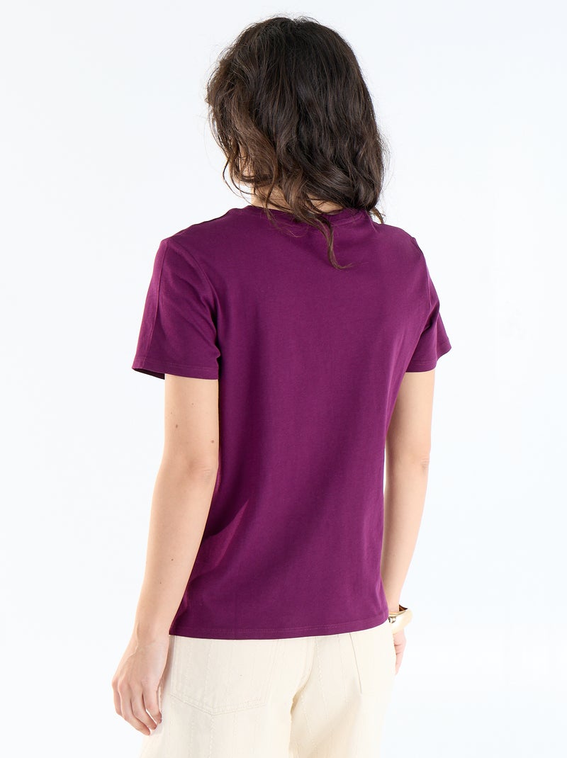 Bedrukt dames-T-shirt van katoen met ronde hals Paars - Kiabi