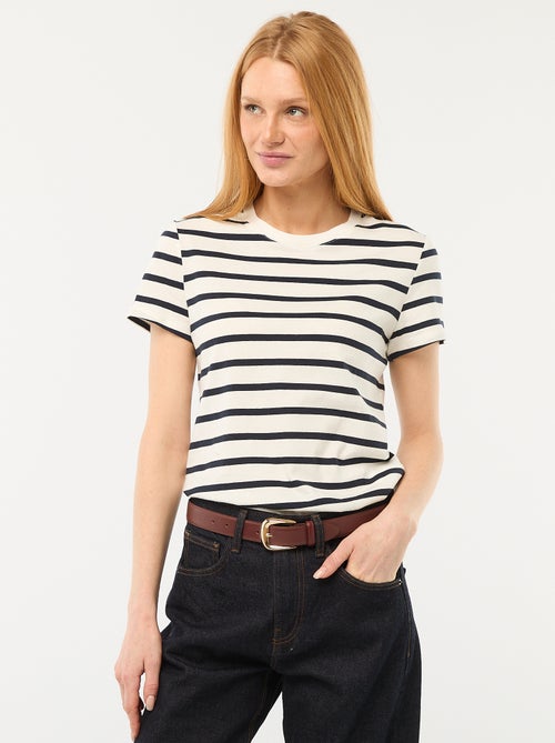 Bedrukt dames-T-shirt van katoen met ronde hals - Kiabi Bedrukt dames-T-shirt van katoen met ronde hals - Kiabi
