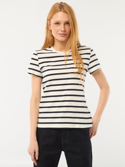 Bedrukt dames-T-shirt van katoen met ronde hals - Kiabi Bedrukt dames-T-shirt van katoen met ronde hals - Kiabi
