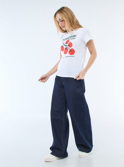 Bedrukt dames-T-shirt van katoen met ronde hals - Kiabi Bedrukt dames-T-shirt van katoen met ronde hals - Kiabi