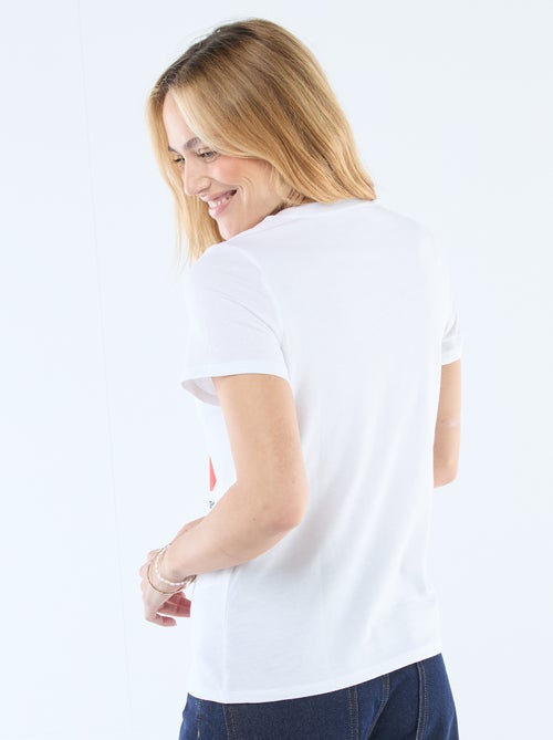 Bedrukt dames-T-shirt van katoen met ronde hals - Kiabi Bedrukt dames-T-shirt van katoen met ronde hals - Kiabi