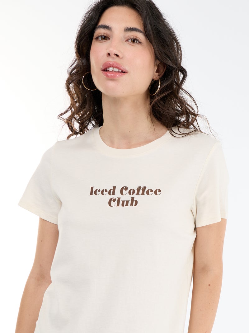 Bedrukt dames-T-shirt van katoen met ronde hals Wit - Kiabi