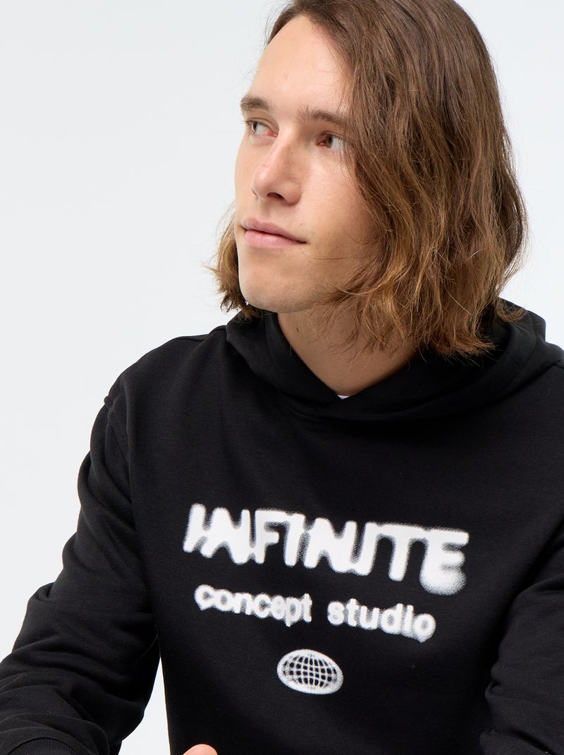 Bedrukt molton sweatshirt met capuchon Zwart - Kiabi