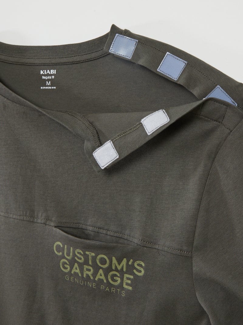 Bedrukt T-shirt met korte mouwen - gemakkelijk aan te trekken collectie Kaki - Kiabi