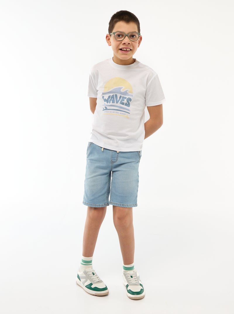 Bedrukt T-shirt met korte mouwen - Makkelijk aan te trekken collectie Wit - Kiabi