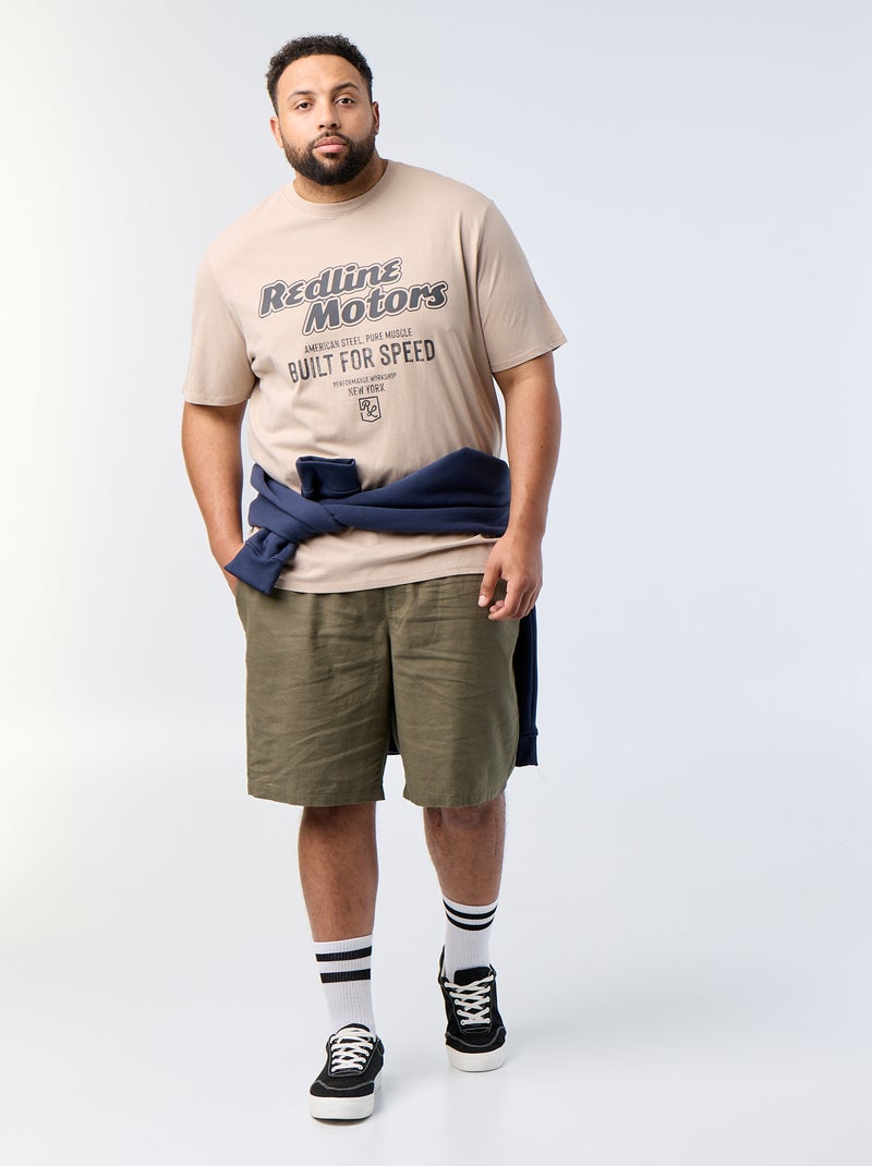Bedrukt T-shirt met korte mouwen Biege - Kiabi