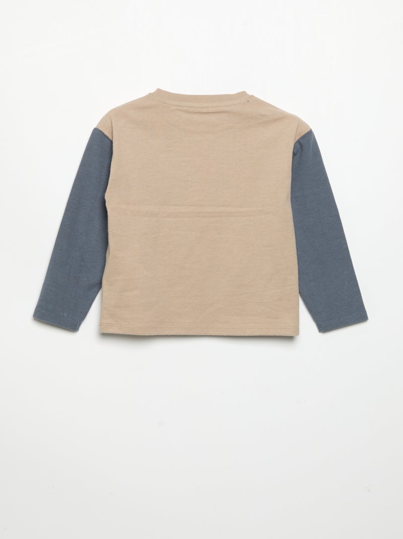 Bedrukt T-shirt met lange mouwen Biege - Kiabi