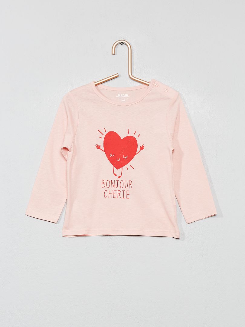 Bedrukt T-shirt van biologisch katoen roze - Kiabi