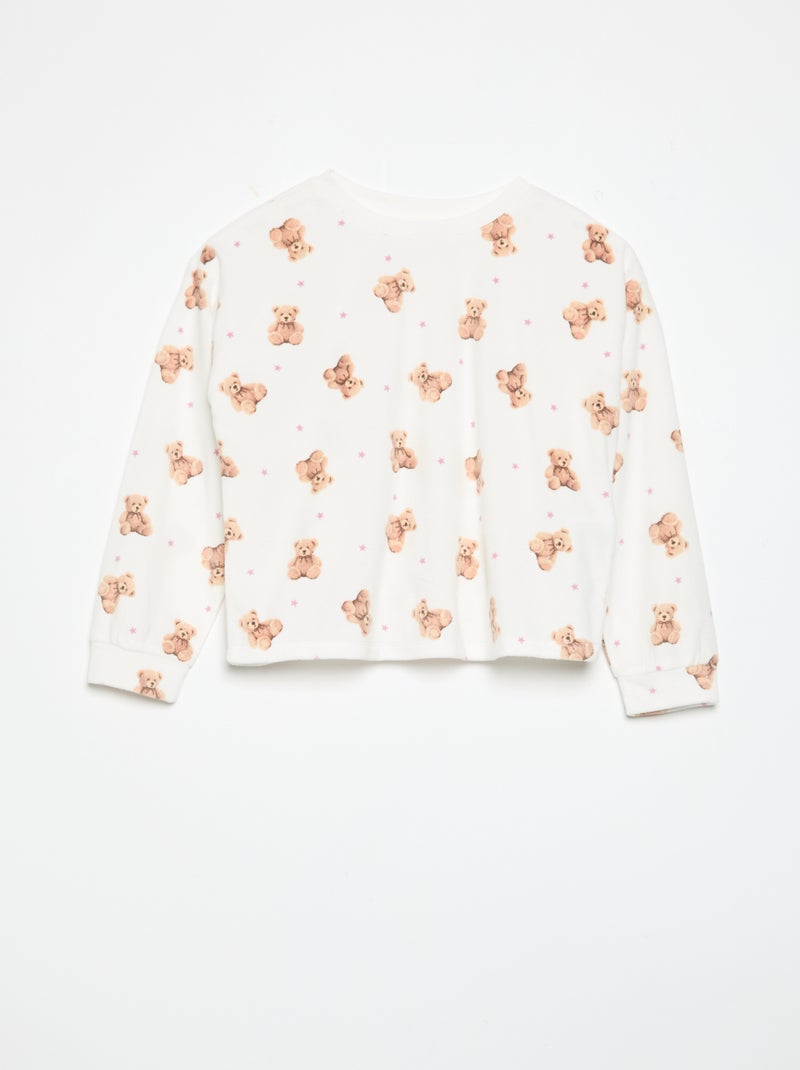 Bedrukte 2-delige pyjama - Sweater + broek Ecru - Kiabi