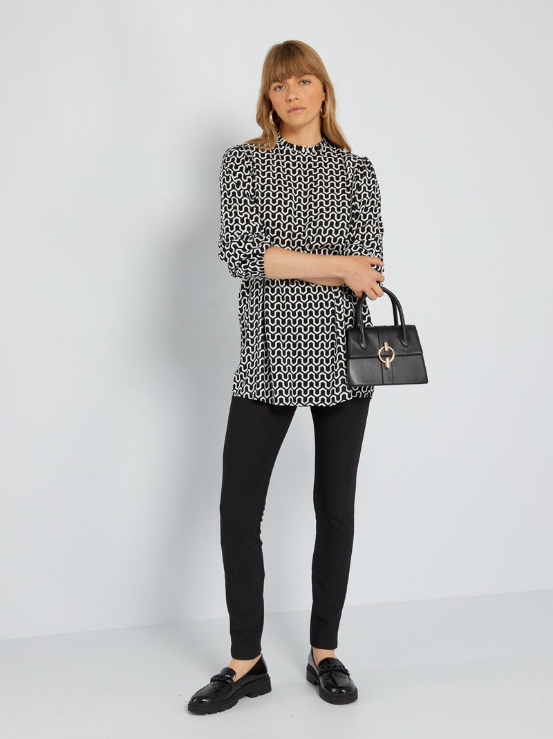 Bedrukte blouse met opstaande volantkraag ZWART - Kiabi