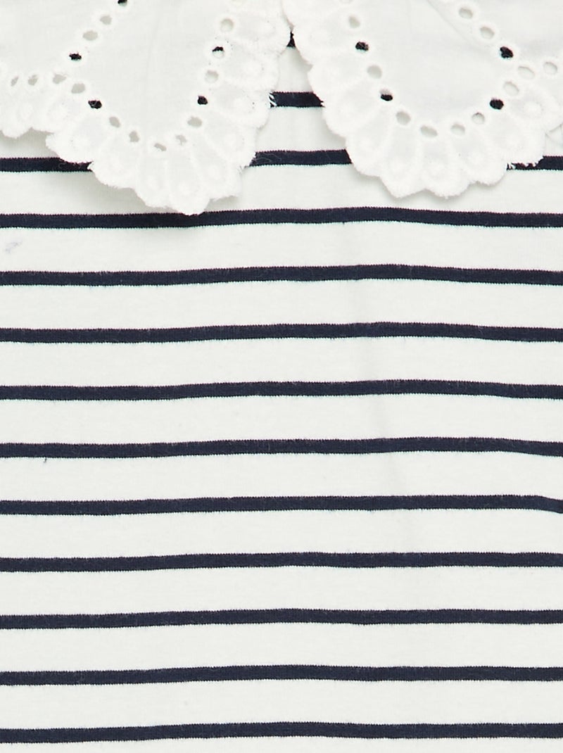 Bedrukte body met Peter Pan-kraag van broderie anglaise Wit - Kiabi