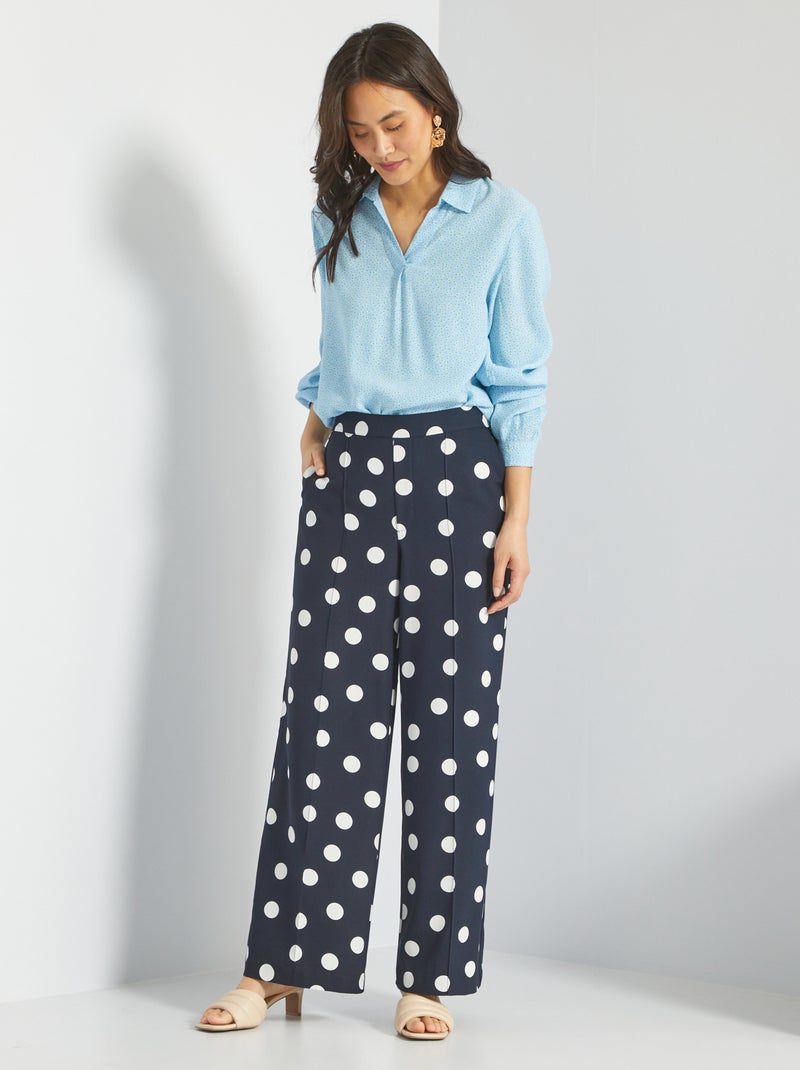 Bedrukte broek met wijde pijpen BLAUW - Kiabi