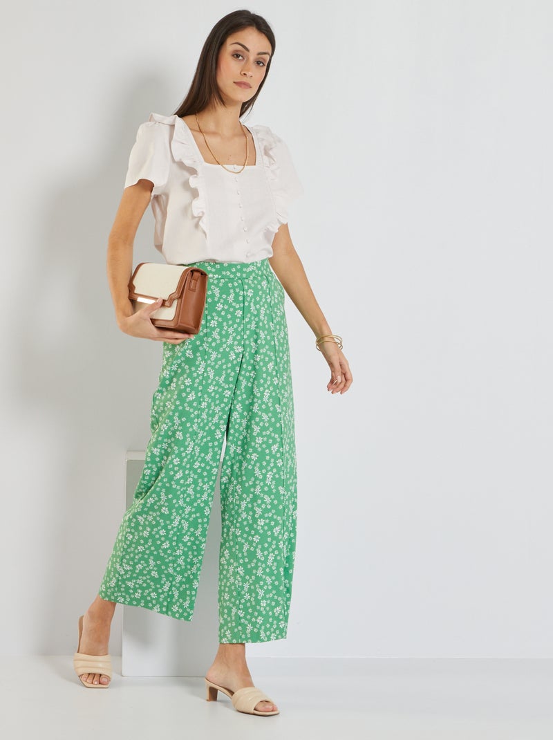 Bedrukte broek met wijde pijpen GROEN - Kiabi