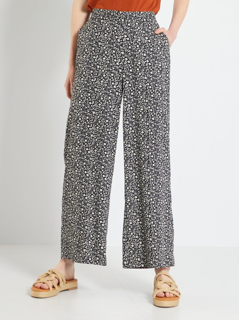 Bedrukte broek met wijde pijpen ZWART - Kiabi