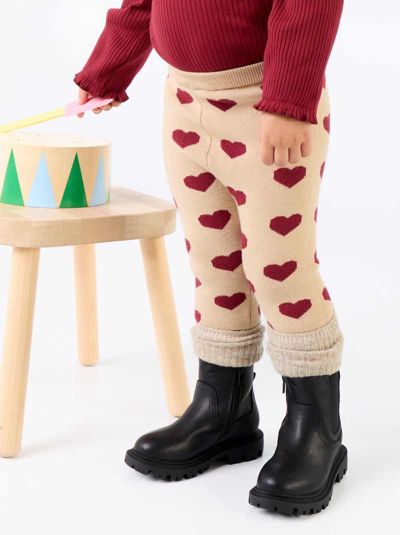 Bedrukte legging van compacte jerseytricot Biege - Kiabi