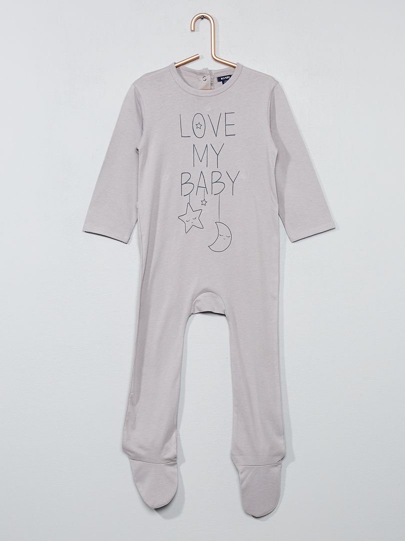 Bedrukte pyjama met voetjes GRIJS - Kiabi