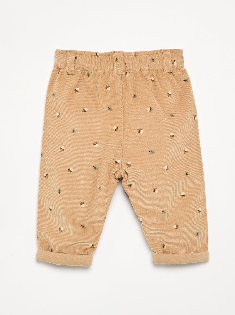 Bedrukte ribfluwelen broek Biege - Kiabi