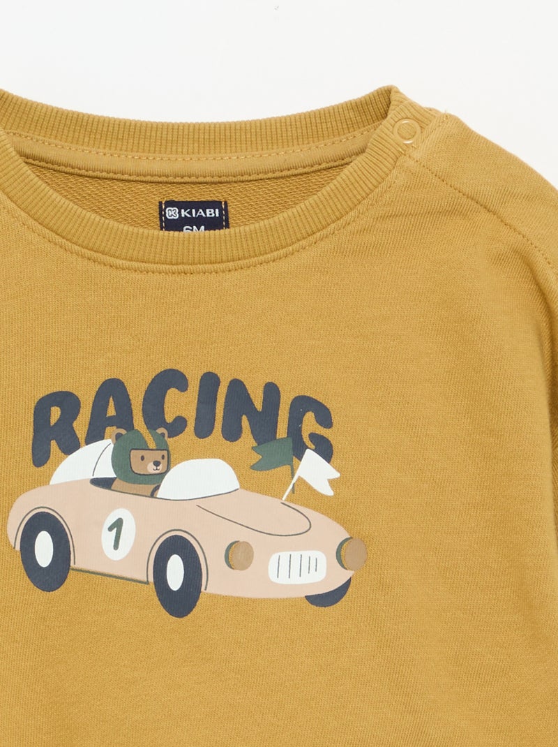 Bedrukte sweater met gestreepte lange mouwen Geel - Kiabi