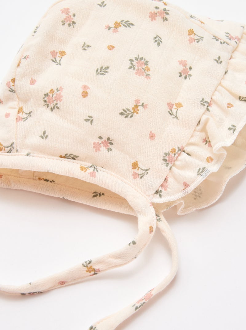 Béguinmuts met bloemenprint Wit - Kiabi