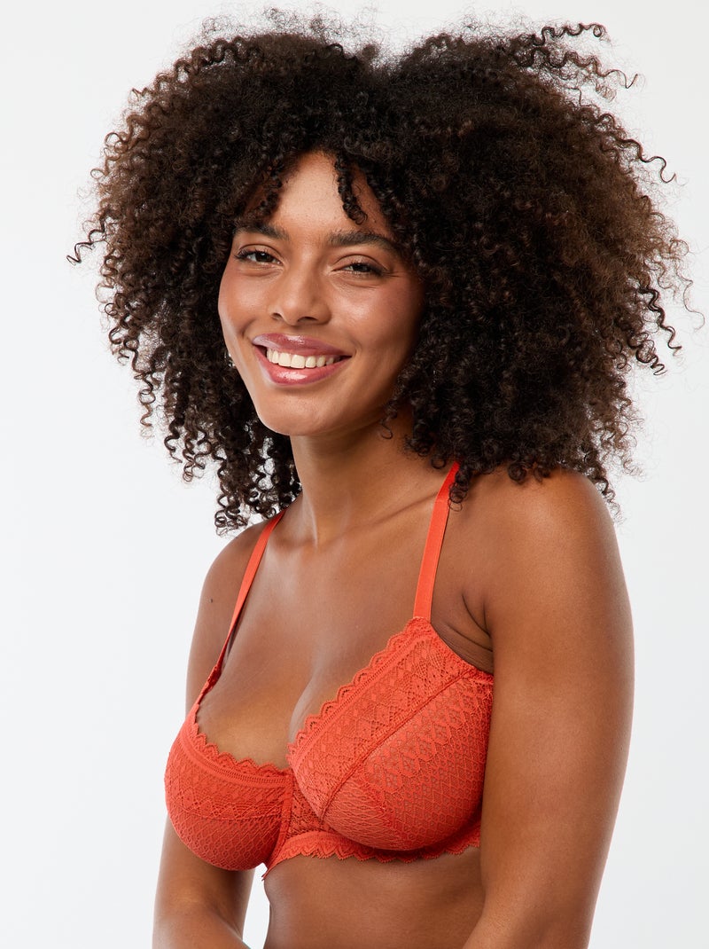 Beha van kant in cupmaat D/E/F Oranje - Kiabi