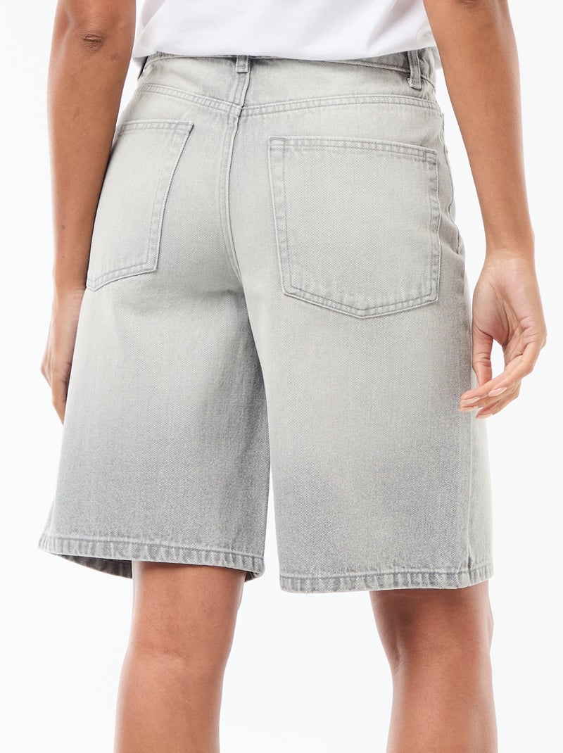 Bermuda jeans met hoge taille Grijs - Kiabi