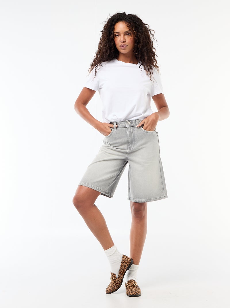 Bermuda jeans met hoge taille Grijs - Kiabi
