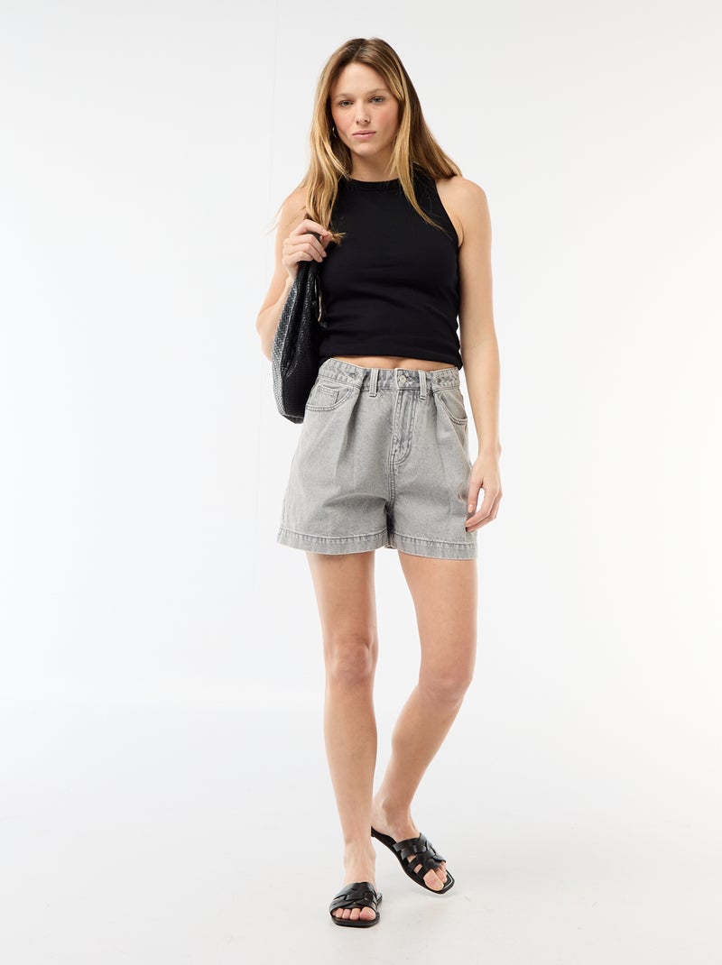 Bermuda jeans met hoge taille Grijs - Kiabi