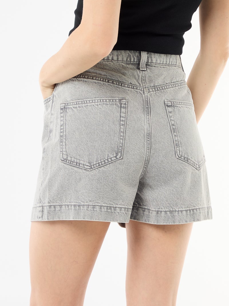 Bermuda jeans met hoge taille Grijs - Kiabi